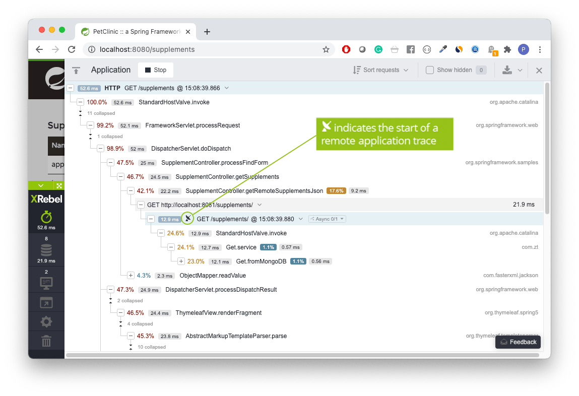 Image of a Docker Compose Environment within XRebel