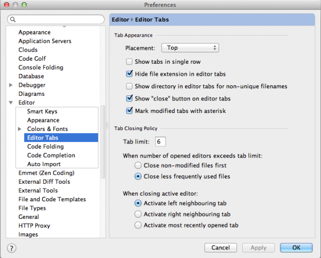IntelliJ IDEA as eclipse user editor tabs settings