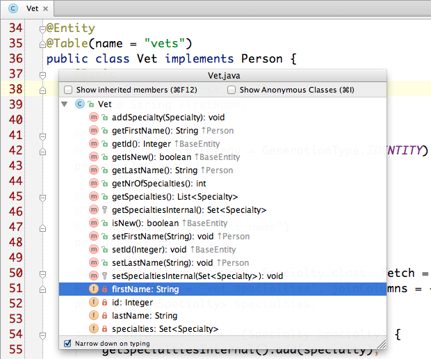 IntelliJ IDEA as eclipse user class outline