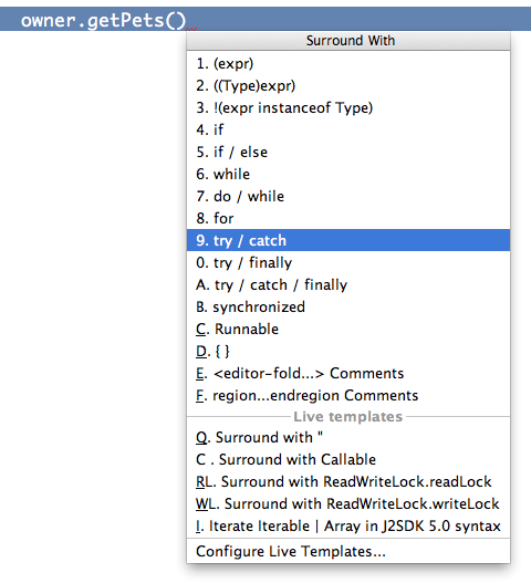 IntelliJ IDEA as eclipse user surround with 