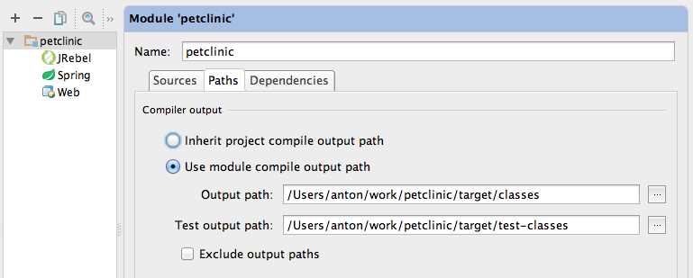 IntelliJ IDEA as eclipse user module output paths