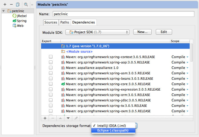 IntelliJ IDEA as eclipse user module dependencies