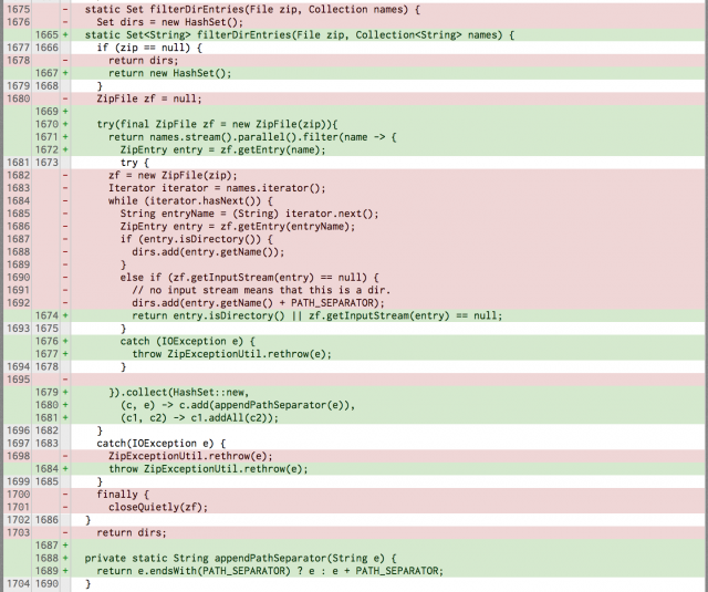 Diff between pre-java8 iteration and stream api example