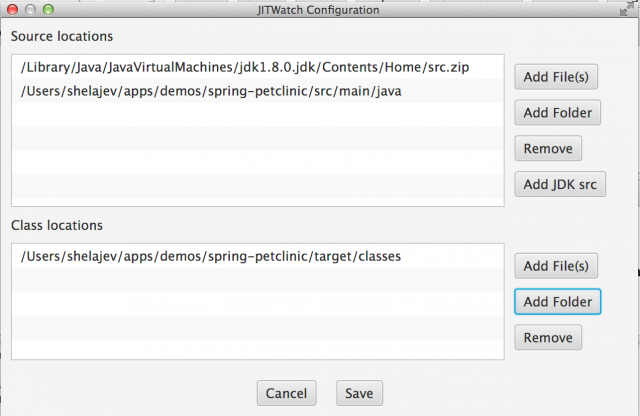screenshot of JITWatch configuration screen