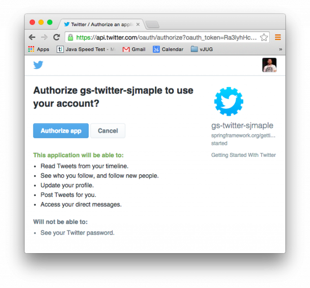 screenshot of twitter authorization page