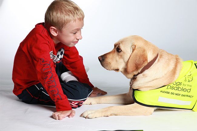 Image of child with dog from Dogs for the Disabled
