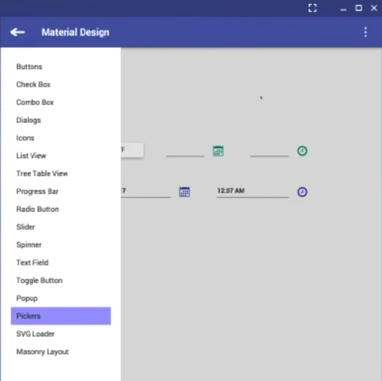 screenshot of JFoenix material design components